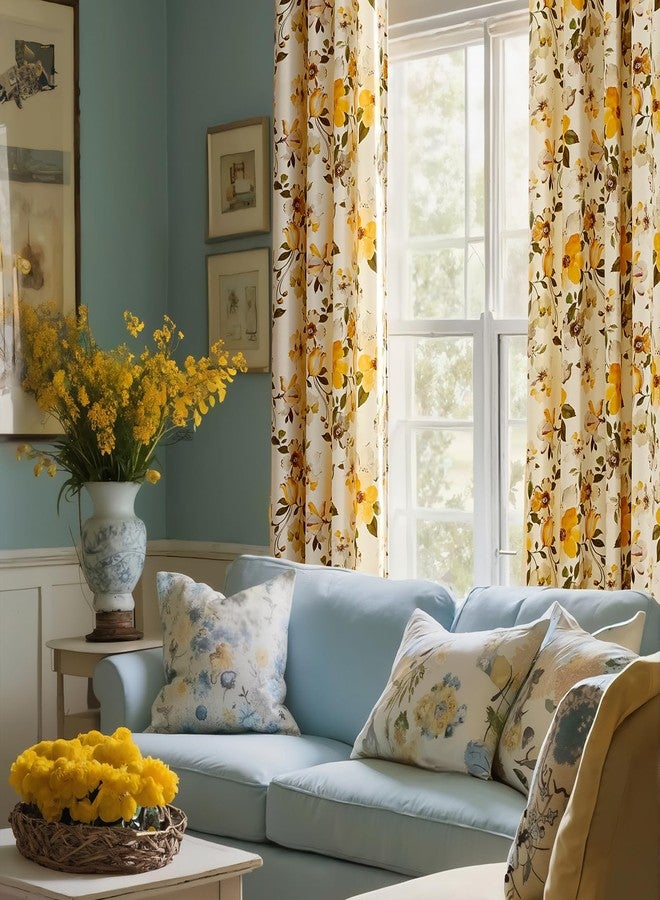 OMMATO Yellow Velvet Curtains 84 Inch for Living Room Fall Floral Curtain Drapes with Cute Coquette Aesthetic Whimsical Botanical Flower Pattern Anthropologie Modern Bedroom Privacy Window Curtains,2 Panels - Image 3